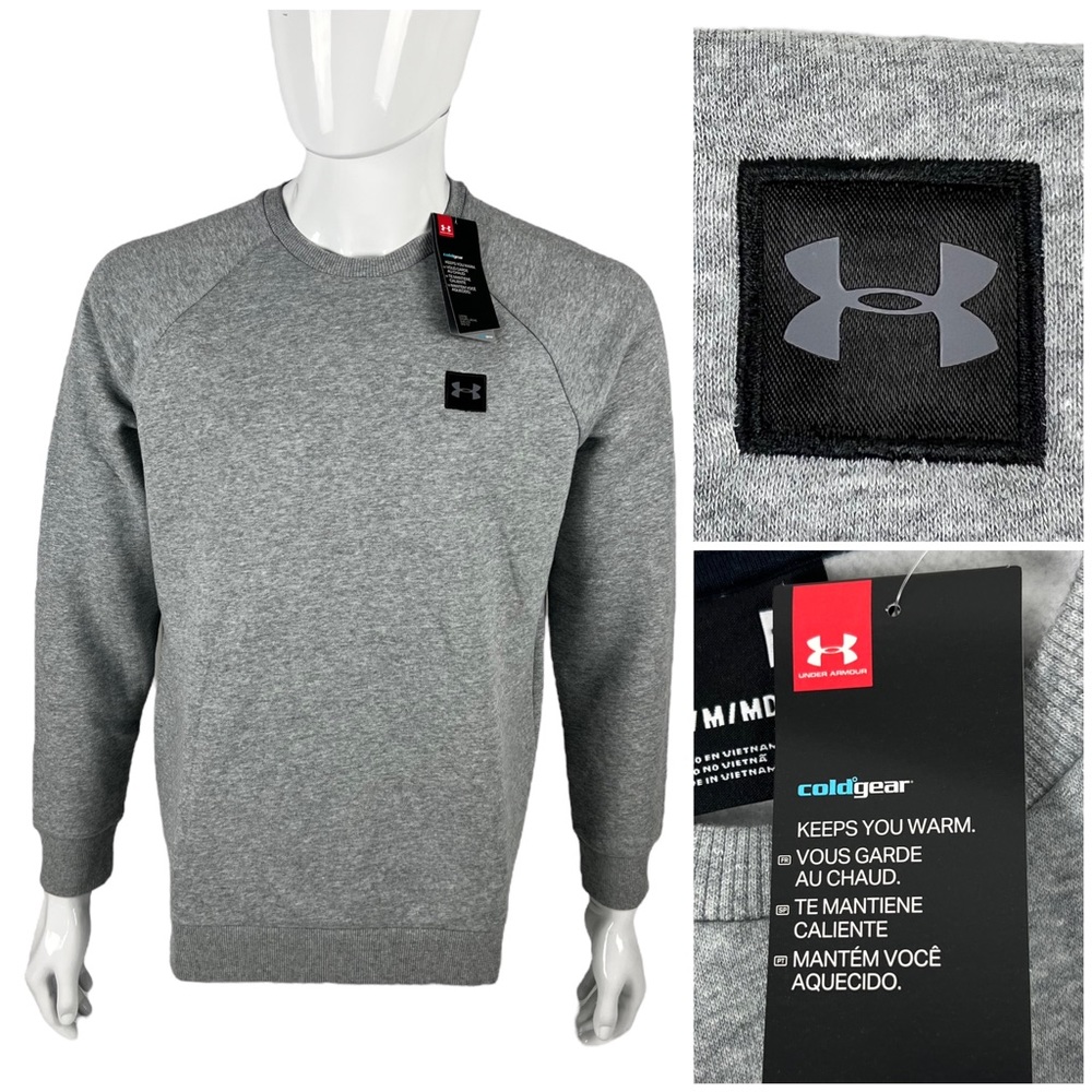 Under Armour Mens Medium Sweatshirt UA Rival Fleece Crew Gray Soft ColdGear NWT